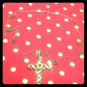 Vintage cross necklace with colorful crystals